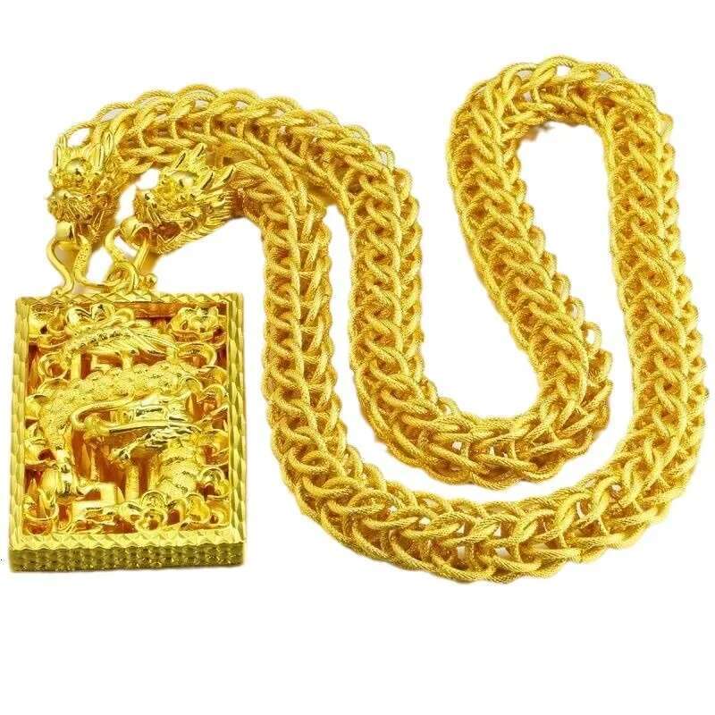 9999 Real Gold Pendant with Powerful and Explosive Coarse Fabric Pattern Dragon Chain Head Necklace for Men