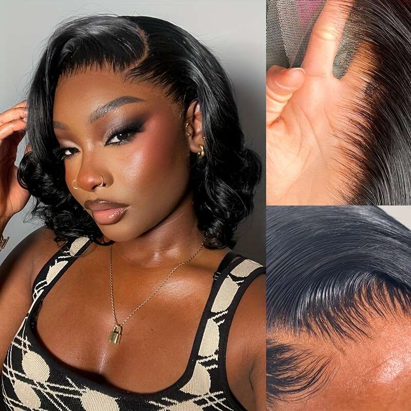 Glueless Human Hair 250% Density Body Wave, Black Color, 13X5 HD Front No Glue Needed, Breathable Lace For Everyday & Special Events New Model - Women