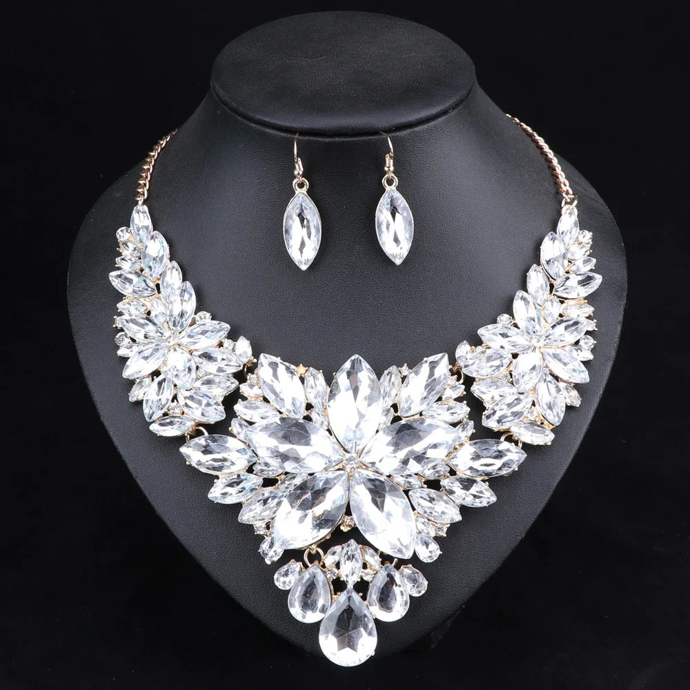 Fashion Crystal Jewelry Sets Bridal Necklace Earrings Sets Wedding Party Jewelery Dress Jewellery Decoration Accessories 250409