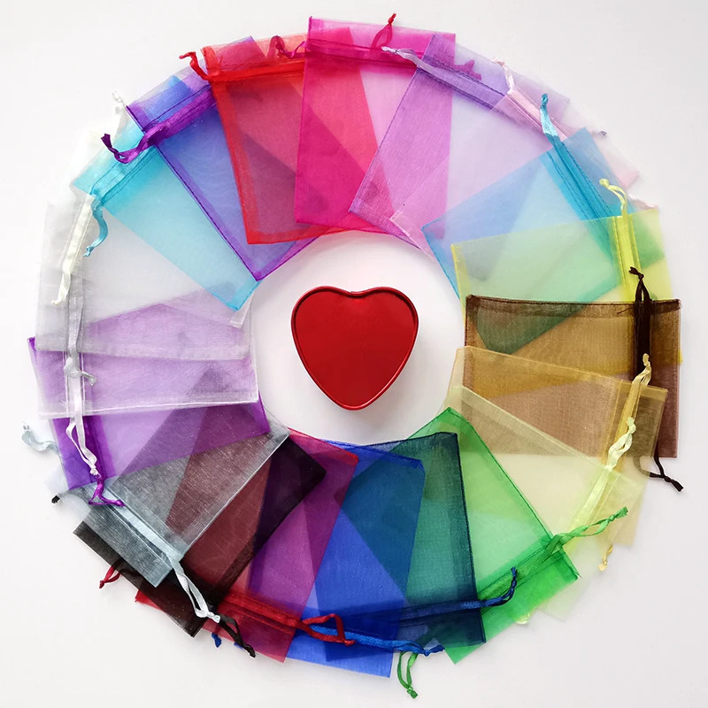 50pcs tulle packaging transparent party Drawable Wedding Pouches present jewel candy Gauze Element gift bag organza bags 79cm 251110