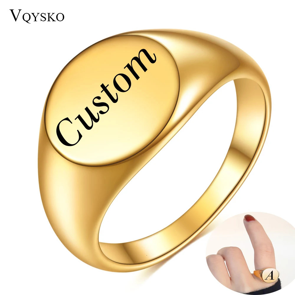 Customized Women Signet Ring Chunky Round Name Stamp Stainless Steel Punk Candid Fashion Jewelry Female Wedding Accessories 250409