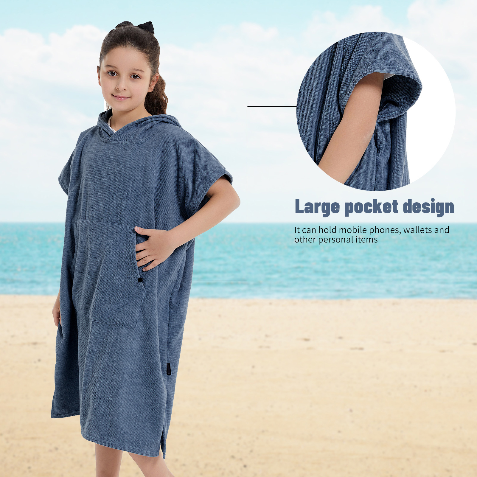 Mutao Kids Changing Robe Towel Poncho, Absorbent Quick Drying Surf Poncho, Microfiber Bath Towels For Beach Pool Swimming Surfing Camping