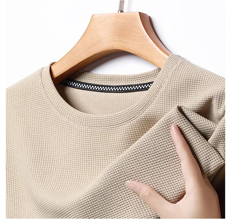summer waffle round neck mens short sleeved T-shirt 250409