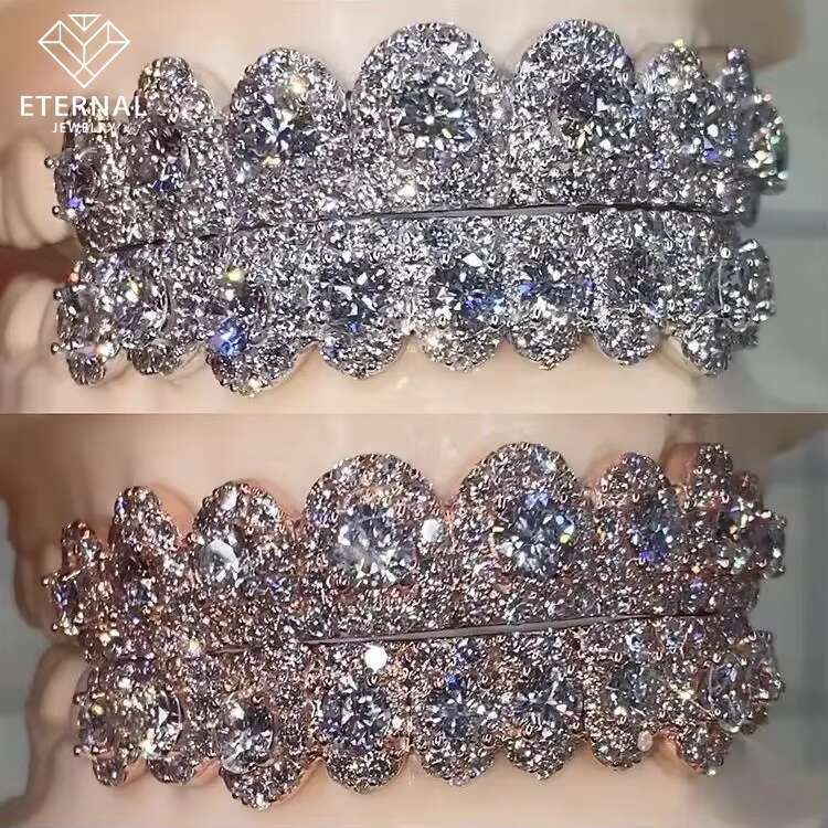 Flawless BBHONEYCOMB Big Stones S925 Silver 10K 14K 18K Solid Gold VVS Moissanite Lab Diamond Iced Out Grillz for Teeth