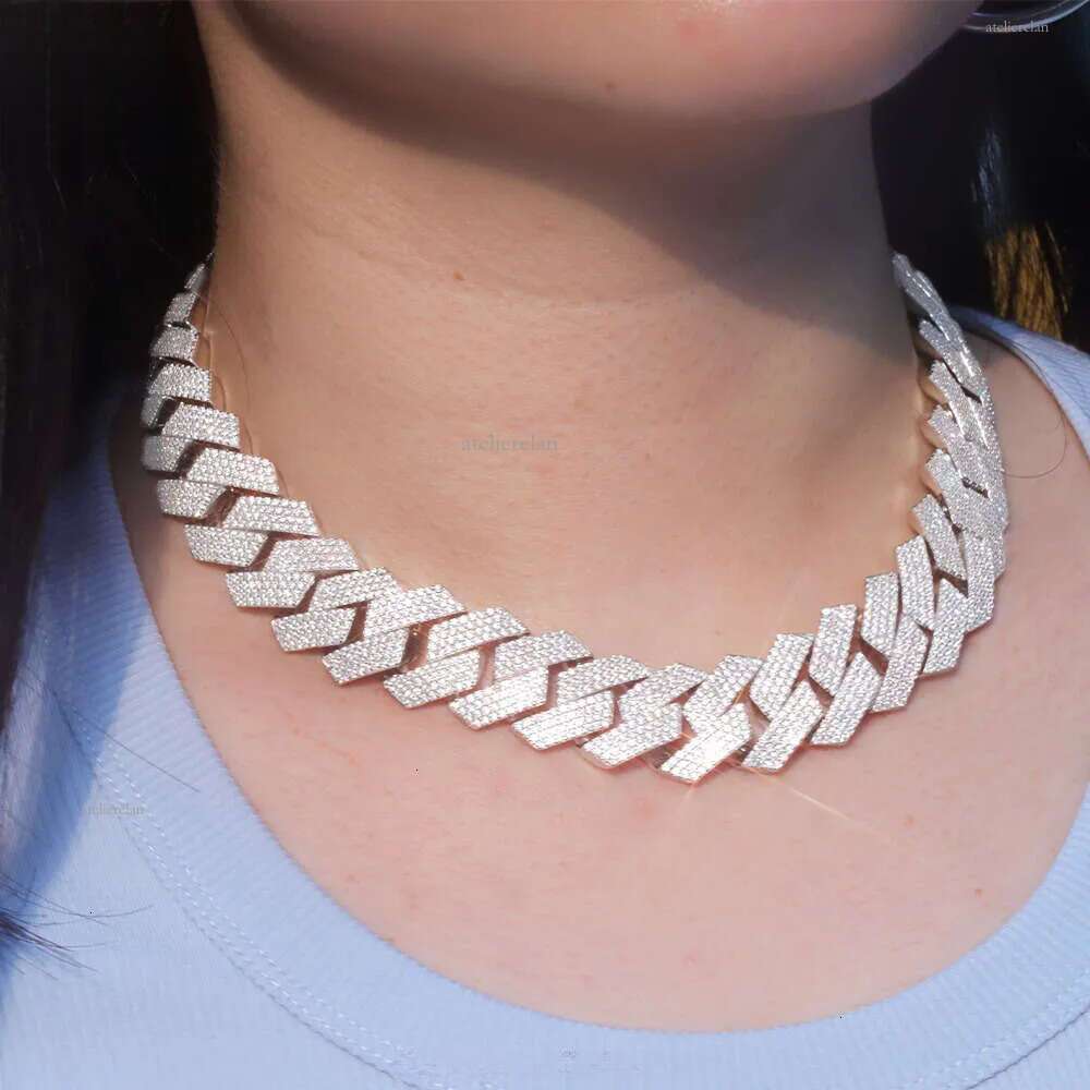 Fine Jewelry 20mm Necklace Bracelet Vvs Diamond Hip Hop Cuban Link Chain Gra d Moissanite 925 Sterling Silver Gold Plate