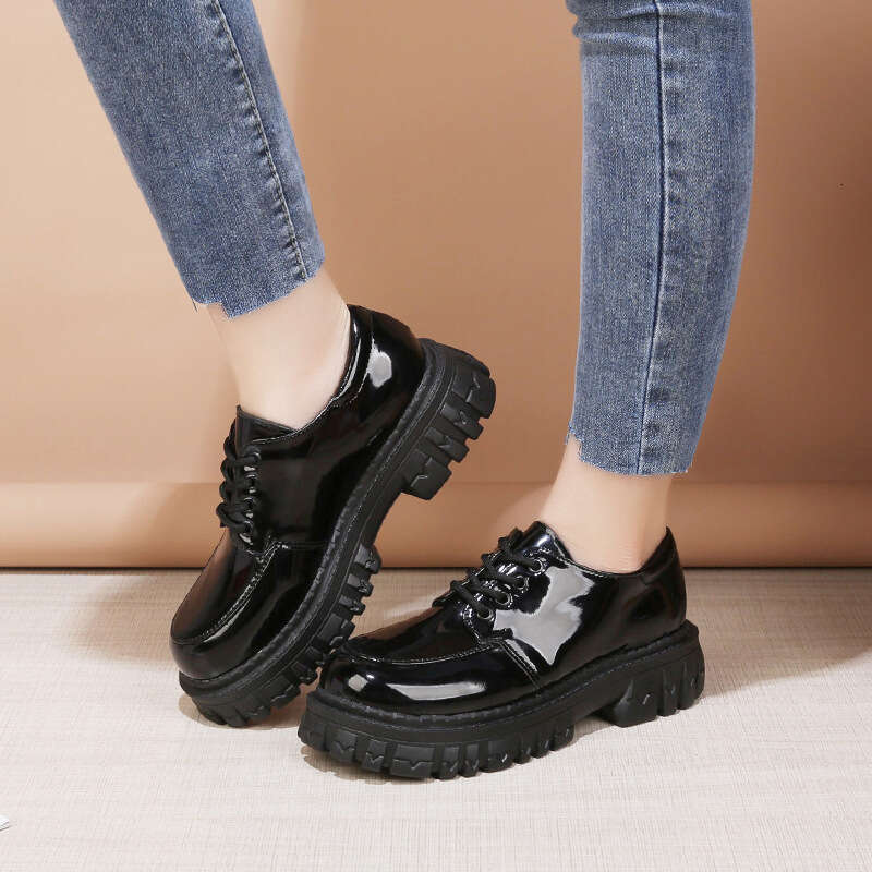 Woman Sandals New British Style Small Leather Versatile Autumn And Spring Thick Soled Casual Shoes For Women Black Single Shoes Sponge Cake Loafers
