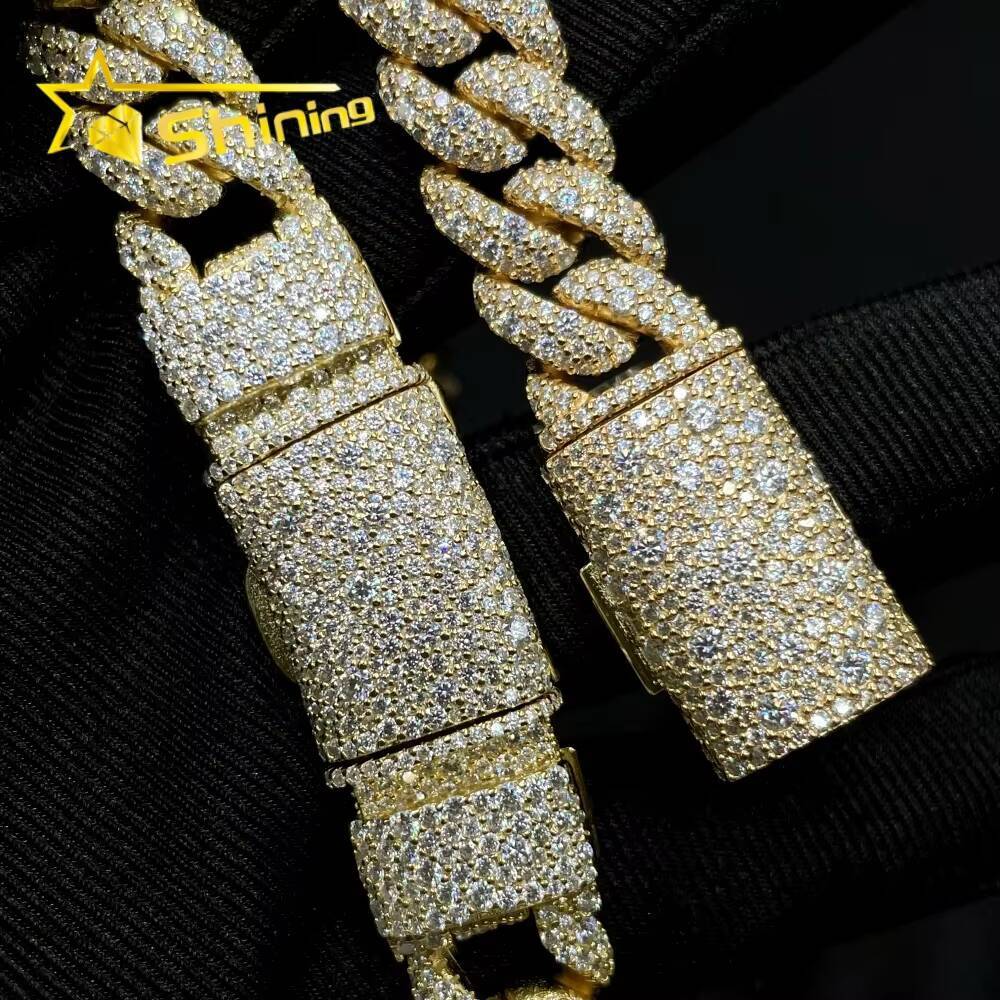 Mosaic Setting Pass Diamond Tester Hip Hop Jewelry 12mm 925 Sterling Silver Men Necklace Iced Out Moissanite Cuban Link Chain