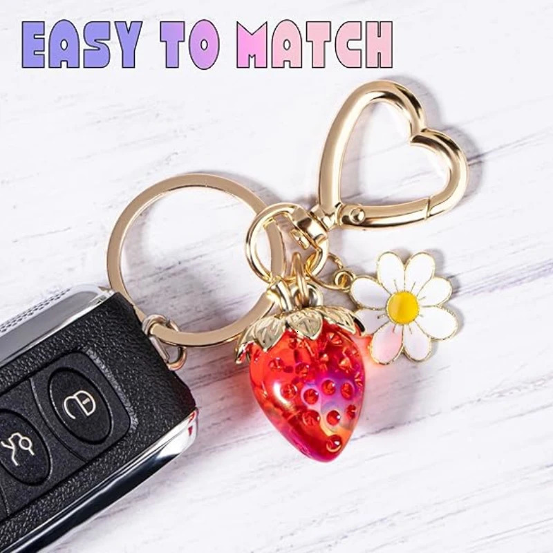 50 cute strawberry keychains pocket charm Kawaii heart-shaped flower daisy keychain accessories for decorating womens wallets 250409