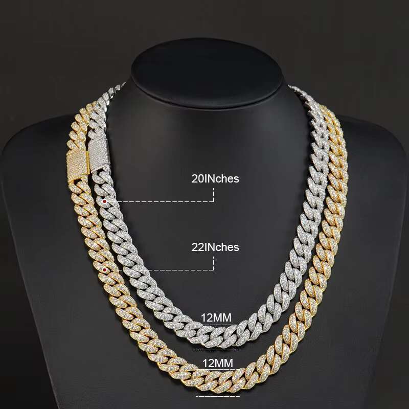 OEM Custom Hip Hop Necklace Iced Out 925 Silver Moissanite Cuban Chain 12mm Diamond Bracelet 18K Gold Plated Chain Men Jewelry