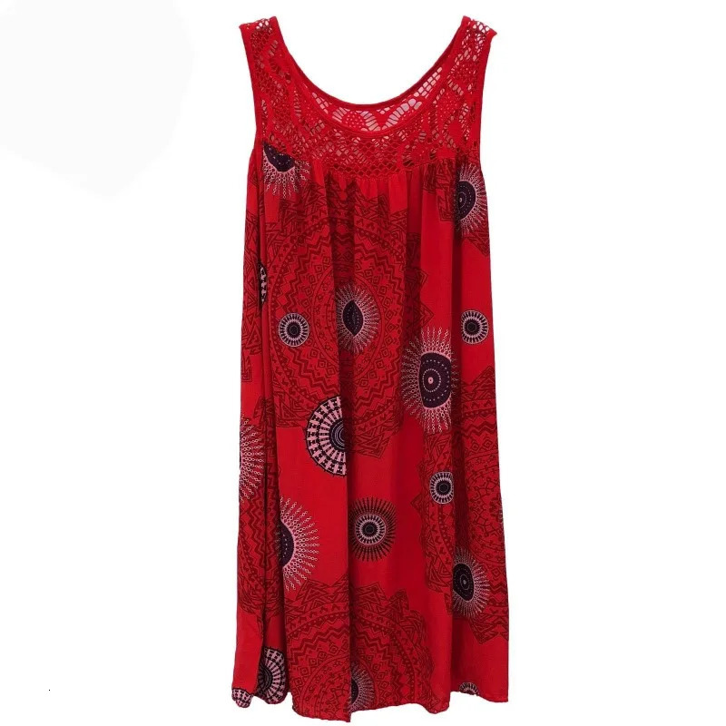 Womens clothing summer sleeveless dress lace print sleeveless large swing loose sexy dress long skirt plus size 250409