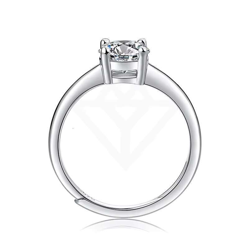 925 Sterling Silver Women Wedding Jewelry GRA 1Carat Four-claw Round Mosanite Diamond Ring