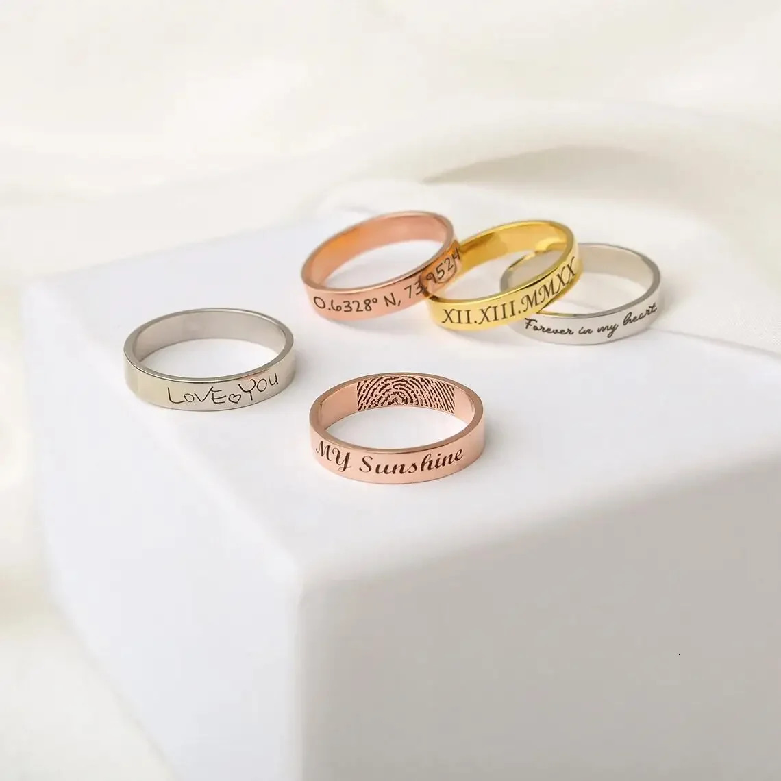 Custom Word Inside Outside Engrave Ring Dainty Name Personalized Stacking Ring Unisex Promise EternityMemorial Anniversary Gifts 250409