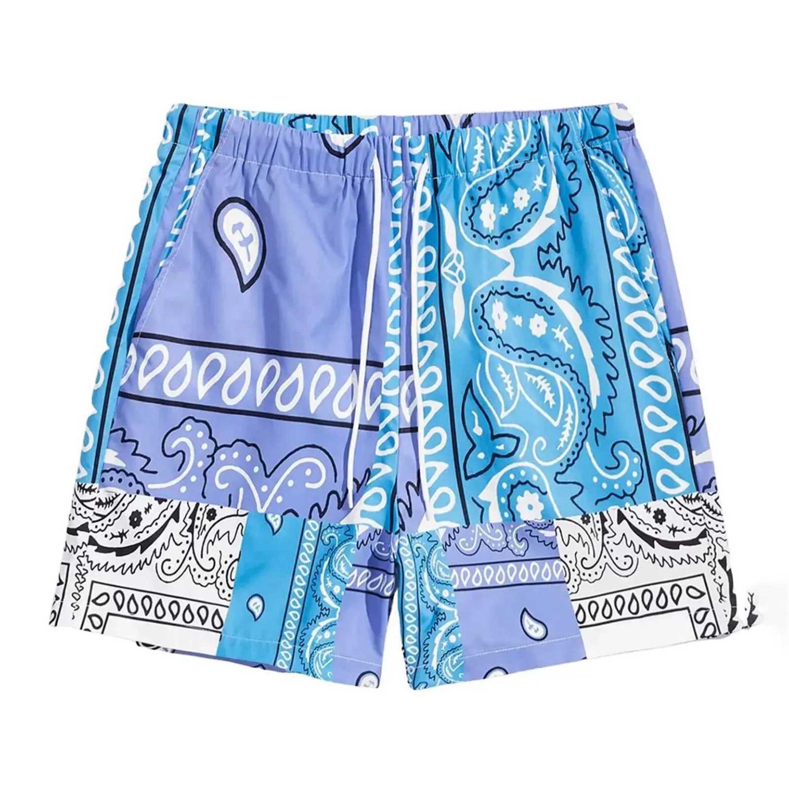 Boho Paisley Print mens beach shorts Vinatge high waisted brushed wide leg shorts plus size loose casual mens summer pants X250410