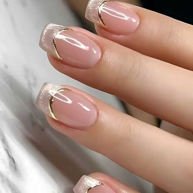 24 pieces of sparkling diamond press nail powder blusher cats eye false nail sweet and lovely coffin full cover short square false nail tip art W25041
