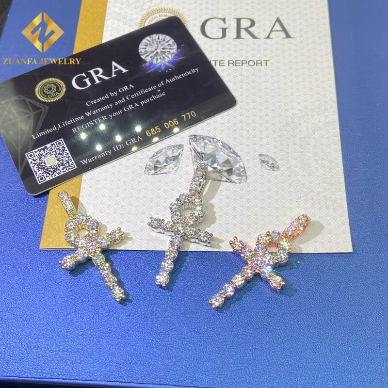 New Products Ice Out Moissanite VVS Cross Pendant Flower Shape 925 Sterling Silver Pendant Pass Diamond Tester Hip Hop Style GRA