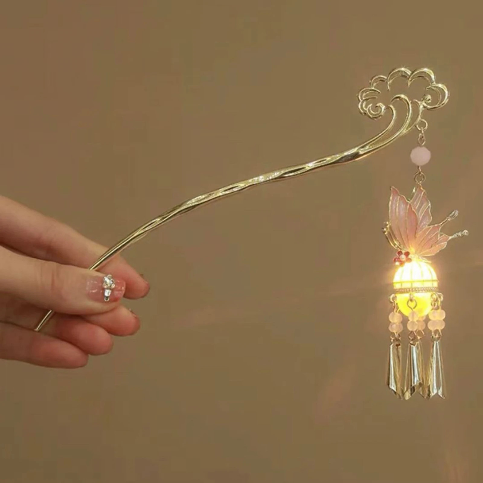 Metal Chinese style hair clip luminous lantern hair clip hair clip 250409