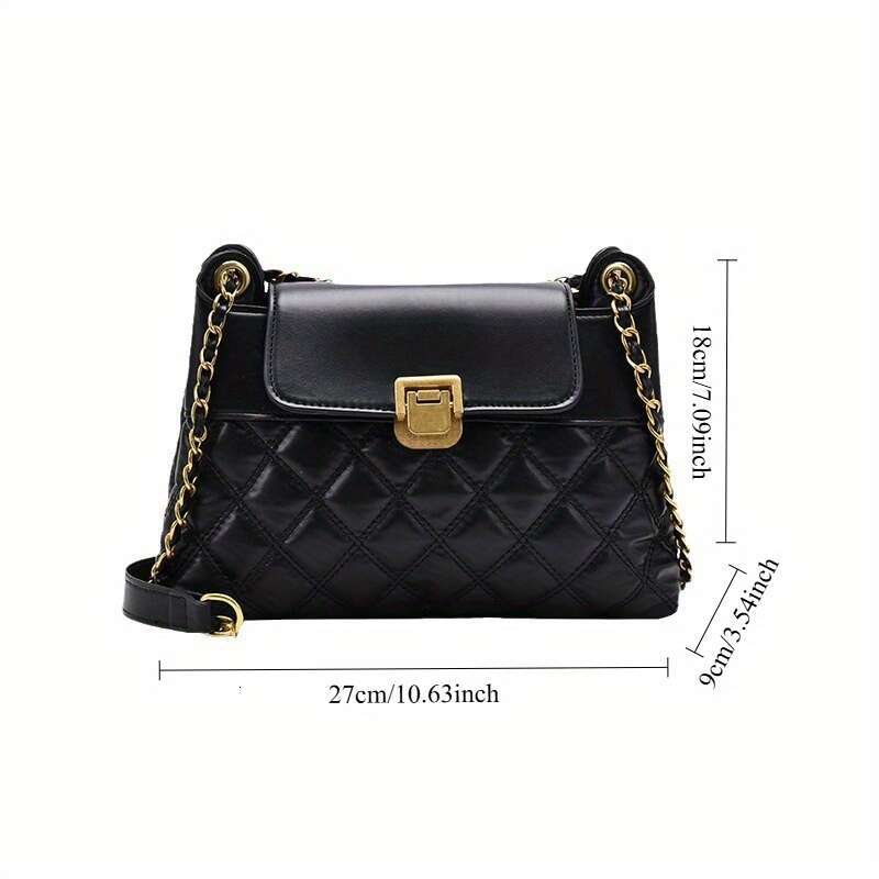 Women Pattern Handbag Hardware Strap Crossbody Shoulder Bag, Chain Link Lining Coffee Brown, Versatile Everyday Formal Purse Women