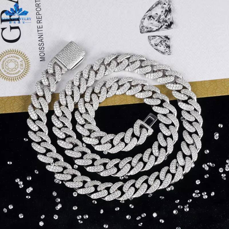 Factory Wholesale VVS Moissanite Diamond Miami 925 Cuban Link Chain 8mm 10mm 12mm 14mm 18mm 20mm Hip Hop Necklace Men Jewelry
