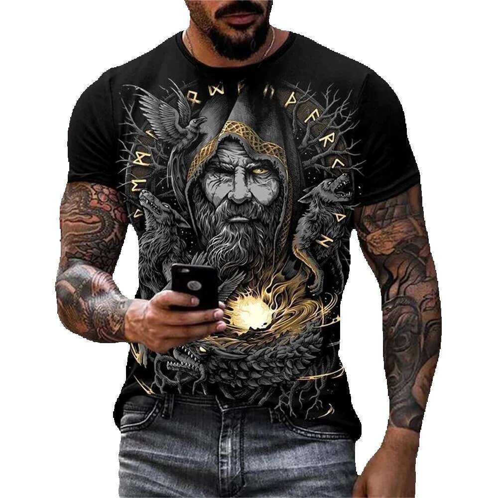 Fashionable men's printed T-shirt, round neck, plus size, comfortable, short sleeved, trendy elements, sporty and casual