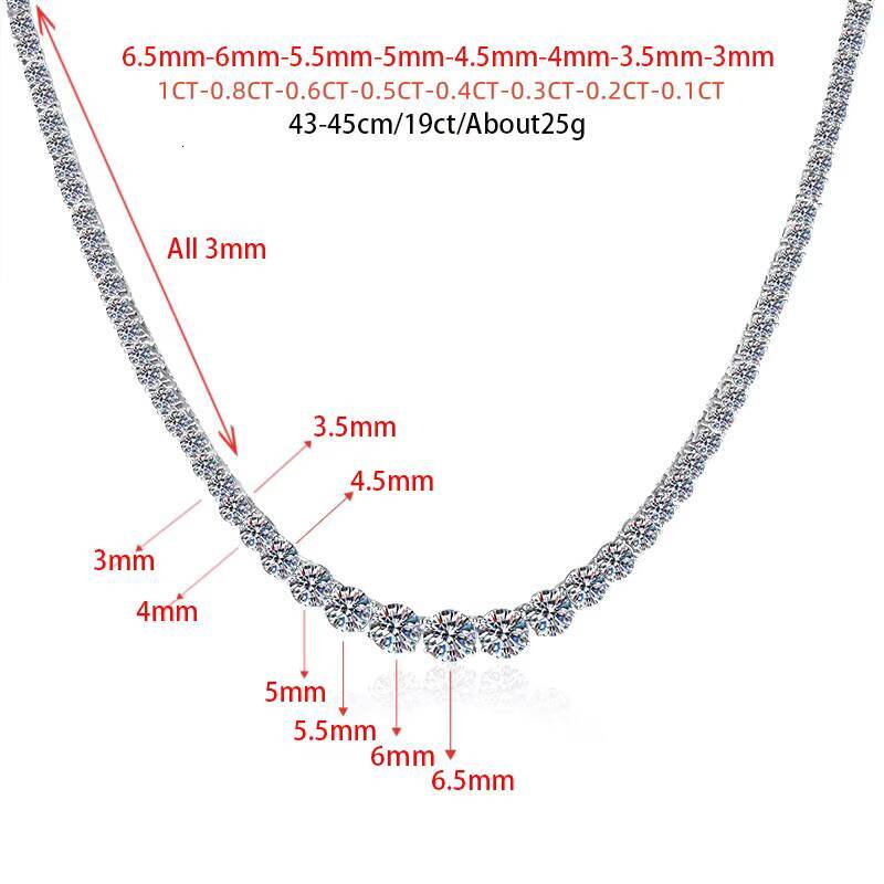 Tariff Free Luxury Hiphop Style S925 Sterling Silver Gradual Change Size VVs1 Moissanite Tennis Necklace of Women Men