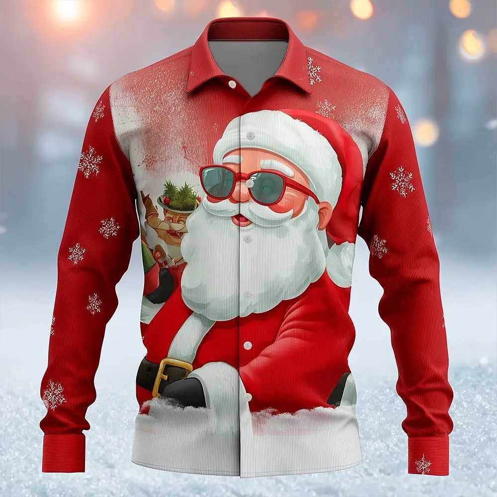 Christmas Mens Santa Claus Christmas Tree Snowflake Shirt Button Up Shirt Long Sleeve Funny Christmas Gifts Holiday Spring Fall K251110