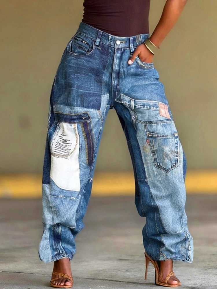 Women High Waist Wide Leg Jeans Shiny Straight Pants Long Palazzo Casual Trendy Trousers 2025 Spring Autumn Winter New Trousers C251110