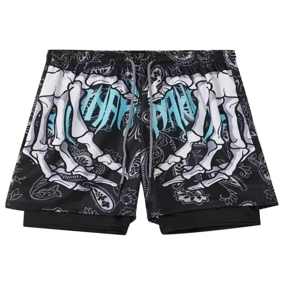 New fitness built-in pocket sports shorts summer 2-in-1 quick drying gym beach shorts running double-layer outdoor sports pants X250410