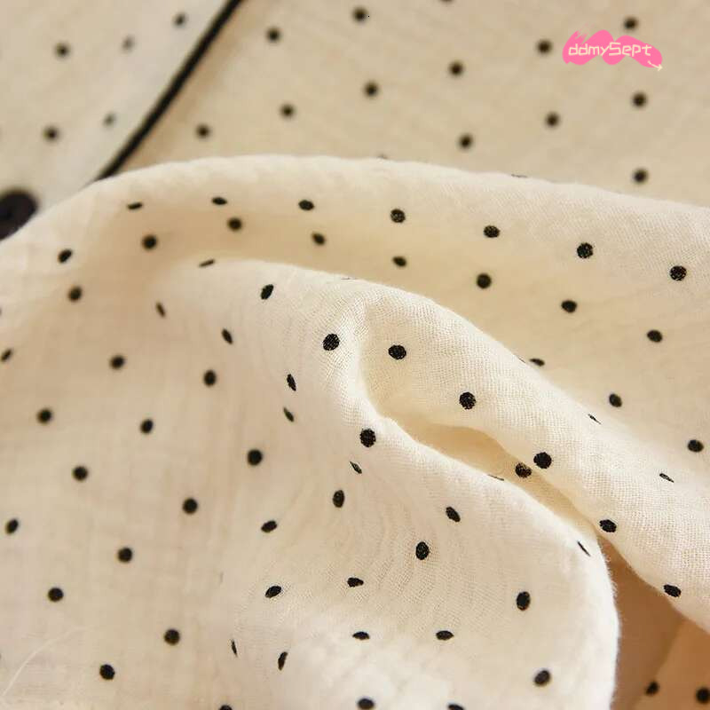 100% Cotton Gauze Women Pamas Polka Dot Print Sleepwear 2025 Spring Female 2 Piece Set Nightwear Lady Pyjamas Loungewear ddmySept