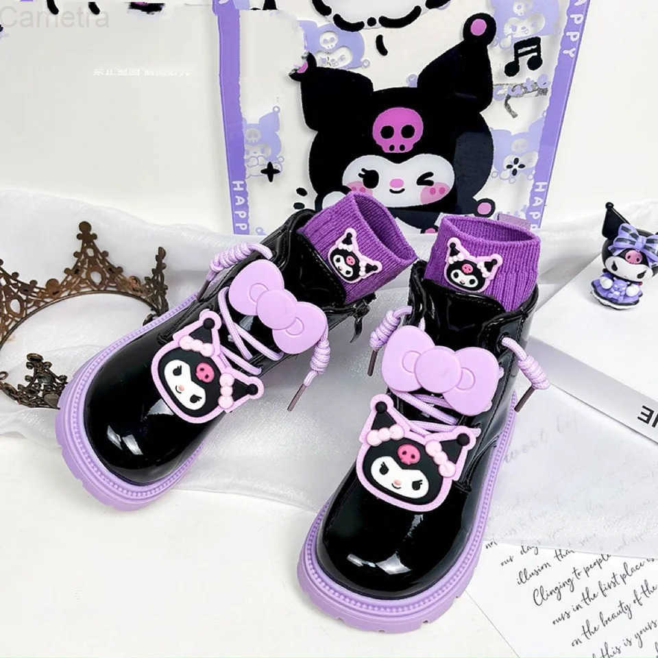 Sanrio Kids Princess Shoes Cute Kuromi Soft Sole Girls Leather Boots Comfort Non-Slip Autumn Winter New Children Short Boots H251110