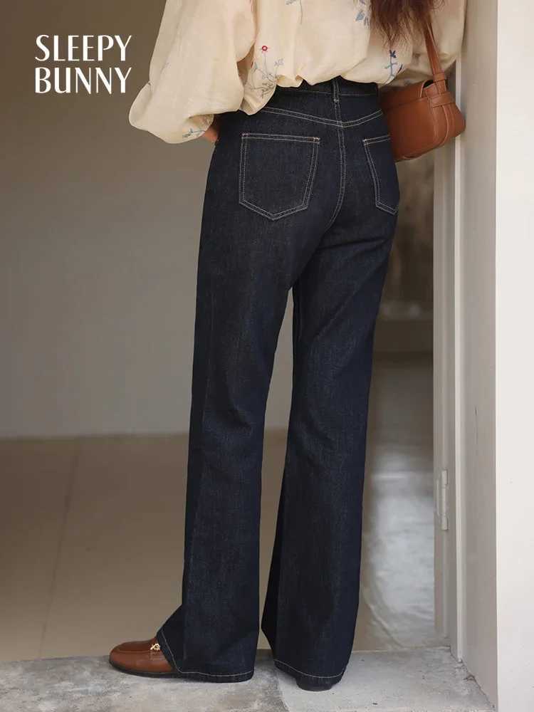 Women High-Waist Vintage Contrast Stitch Flared Jeans Slim Fit Fashion Washed Denim Pants Spring Casual Narrow-Leg Trousers C251110