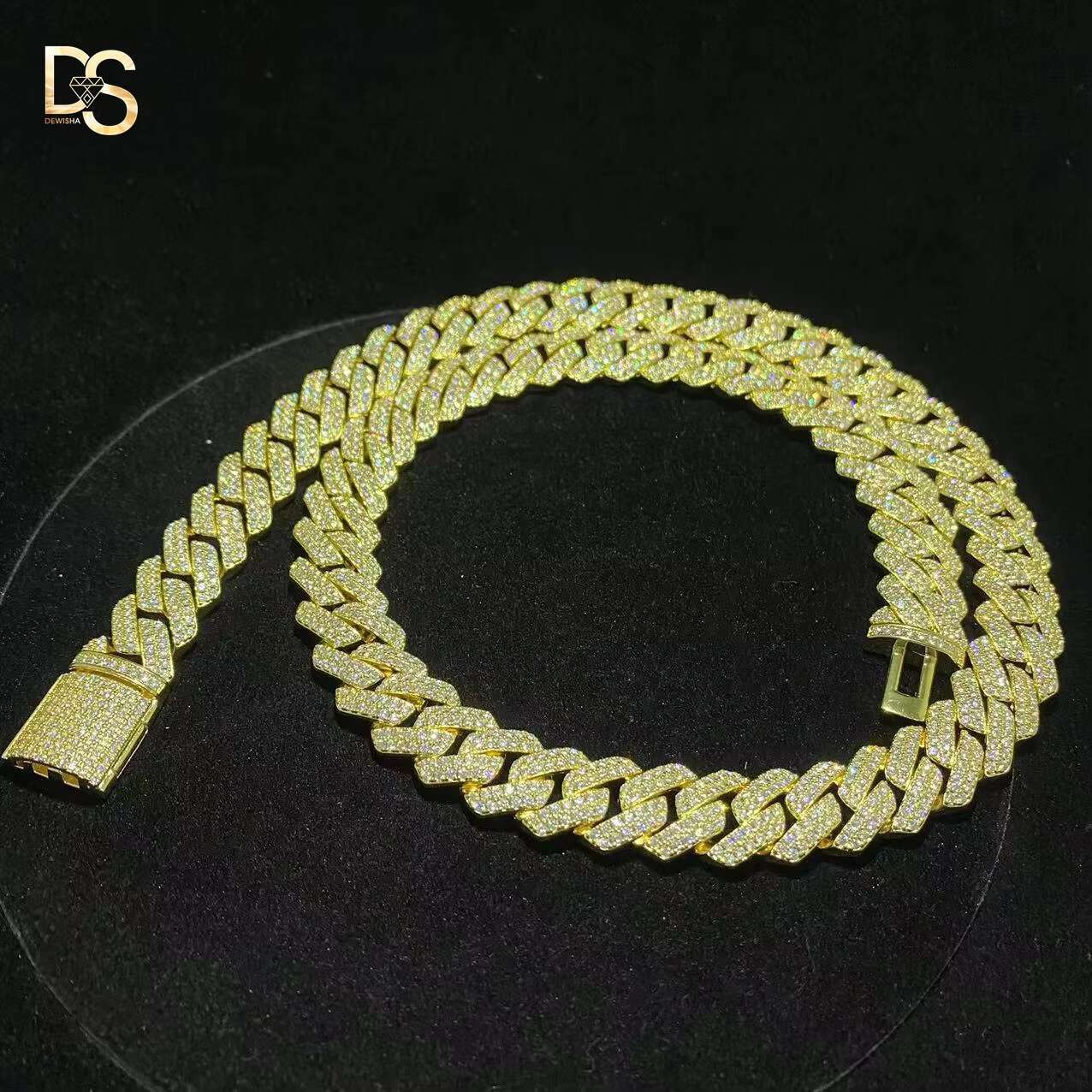 Best Quality 14mm Gold Plated Hip Hop Fashion Jewelry Moissanite Mens Necklace Cuban Link Chain
