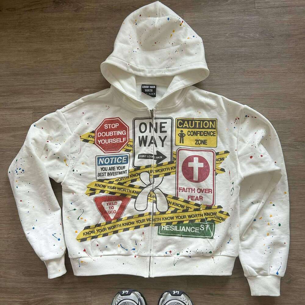 Street style lockdown, restricted area, street personality graffiti, dangerous 3D printing pattern hooded sweatshirt