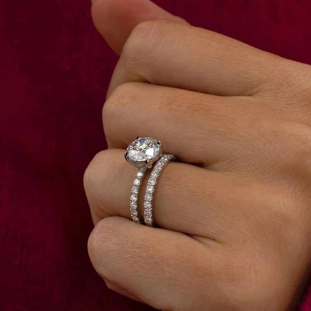 Full Bridal Rings Set With Certificate D Color Diamond Engagement Ring 925 Sterling Silver Wedding Band For Women 251103