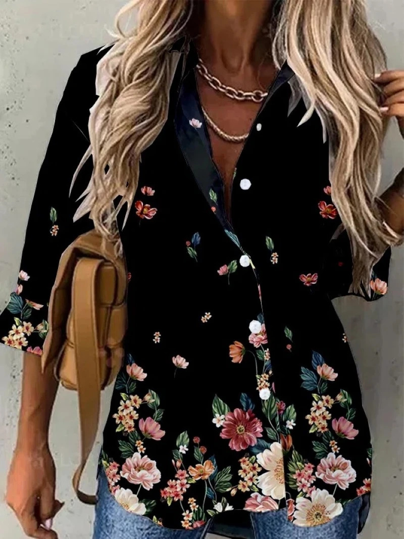 Fashion Casual Long Sleeve Women Shirt All-match Loose Shirt Women Temperament Printed Top 250409