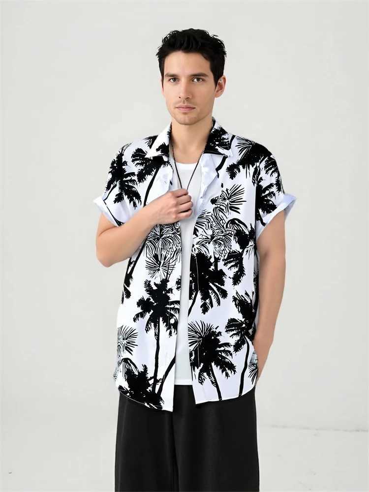 Hawaiian shirt mens printed casual thin beach ultra-thin fashion shirt high-quality luxury black social retro funny oversized clothing X250410