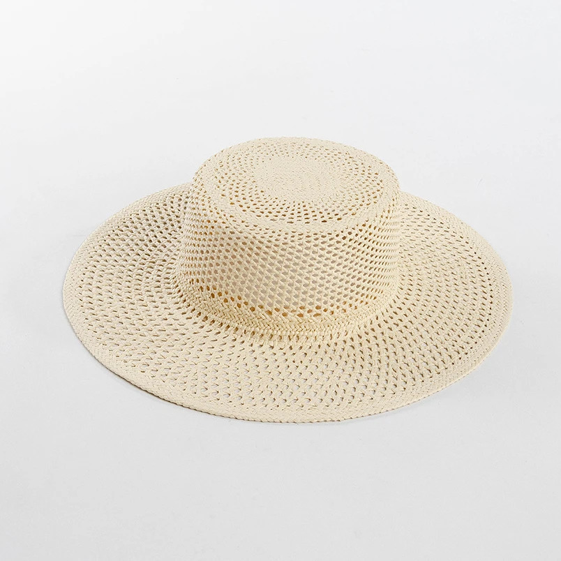 USPOP Spring Summer Fashion Casual Hand-woven Hollow Wide Brim Straw Hat Breathable Beach Hat Straw Jazz Fedoras 250409