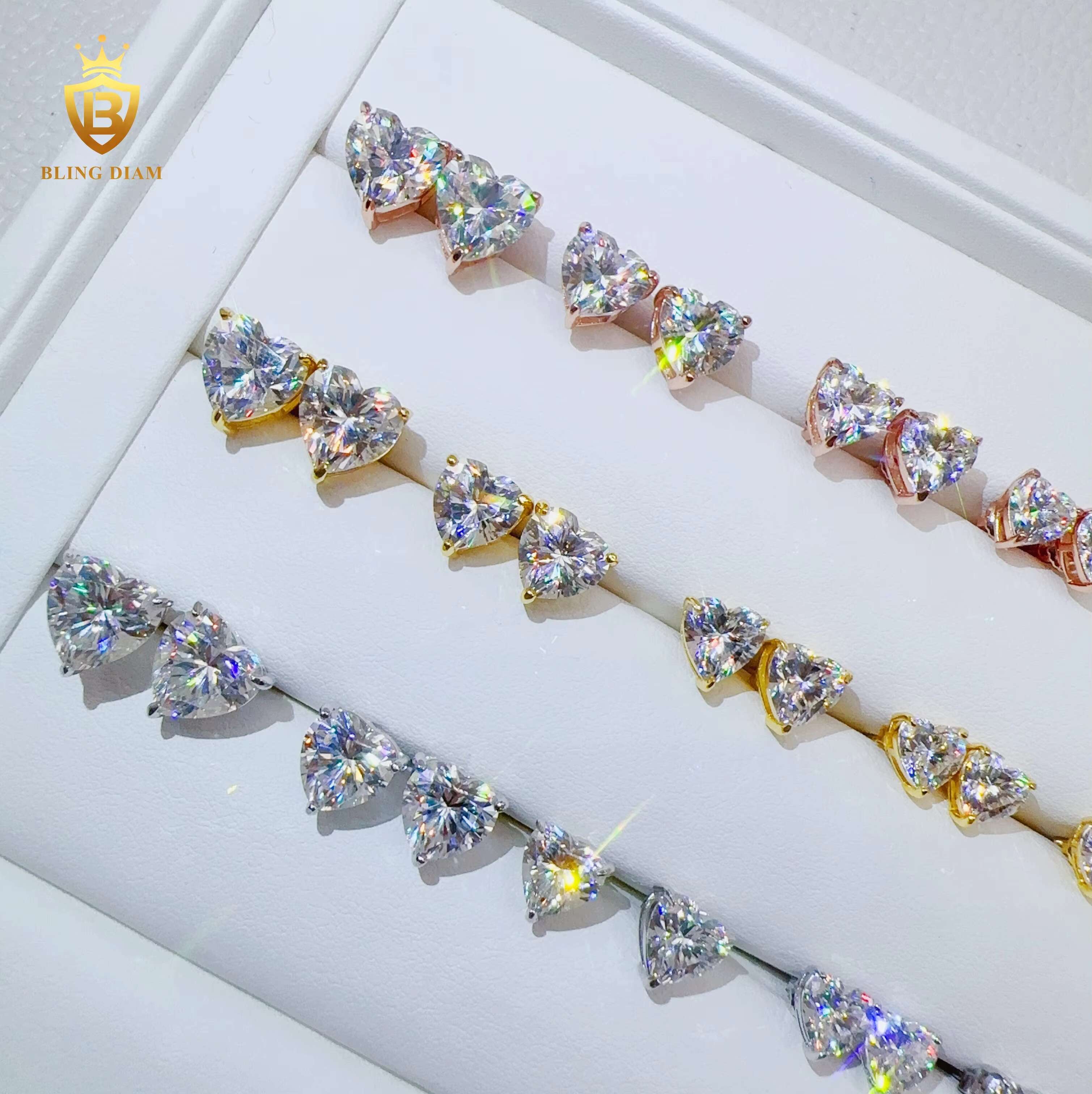 Pass Diamond Tester Custom Hip Hop Jewelry 925 Silver 4-10MM Heart Cut VVS Moissanite Stud Earrings for Women