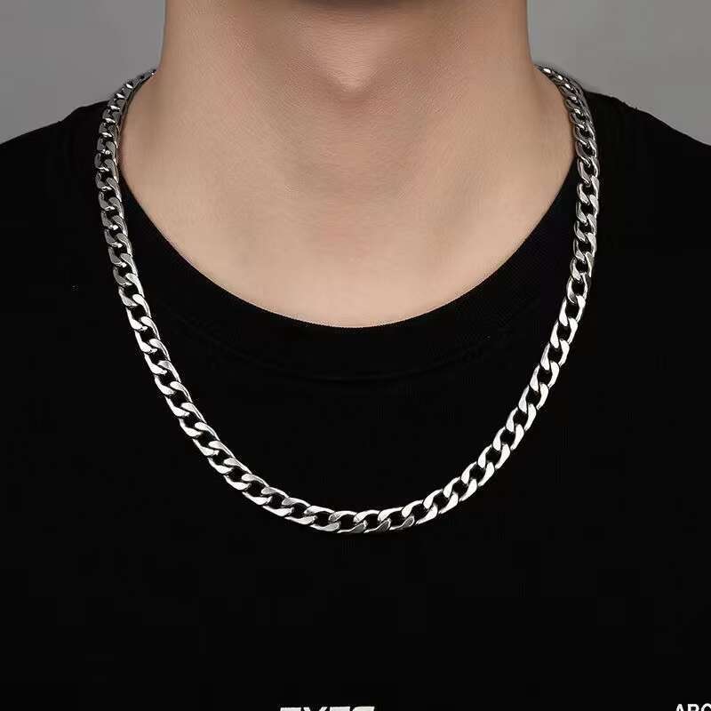 Made of long metallic sier, matte and sold at low prices. Women's stainless steel necklace, Cuban men's chain