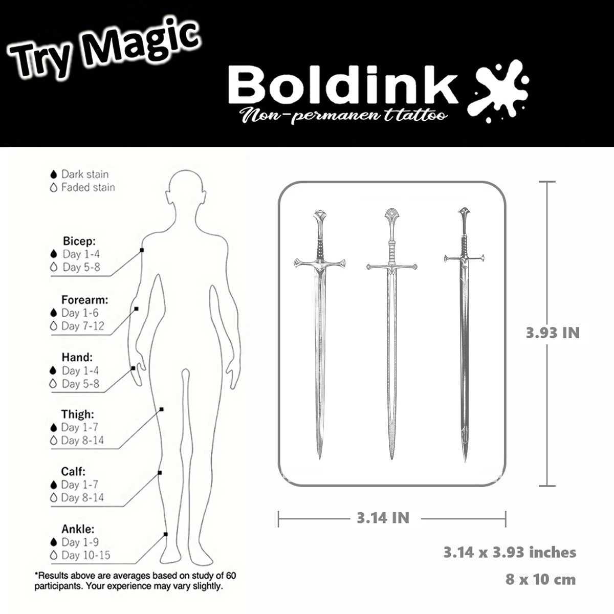 Boldink Sword Temporary Tattoo Lasting for 15 Days with New Technology Waterproof Semi Permanent Stickers W250410