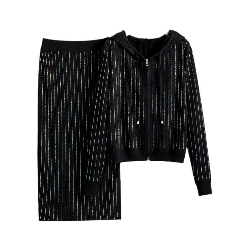 Elegant Chic Knitted 2 Piece Sets Women Long Sleeve Knitwears Cardigan Tops Conjuntos Solid High Waist Skirts Outfit LX1204 251110