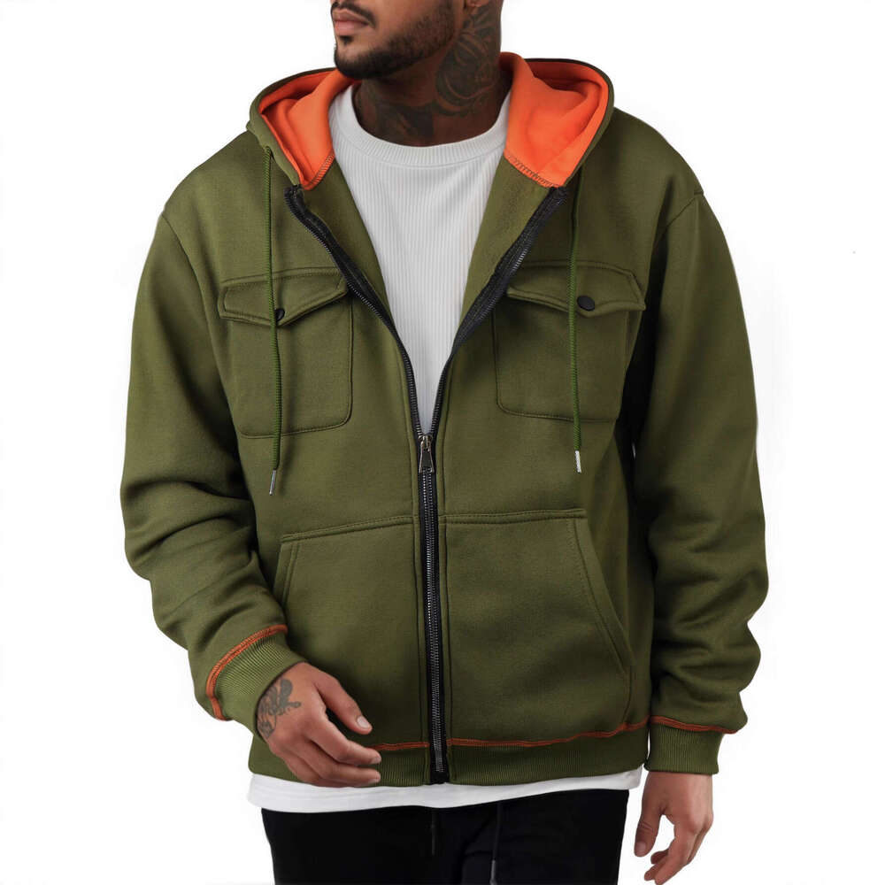 European and American Autumn Winter New Fleece-Lined Warm Men's Sweatshirt Foreign Trade Plus Size Casual Trendy Zipper Hoodie