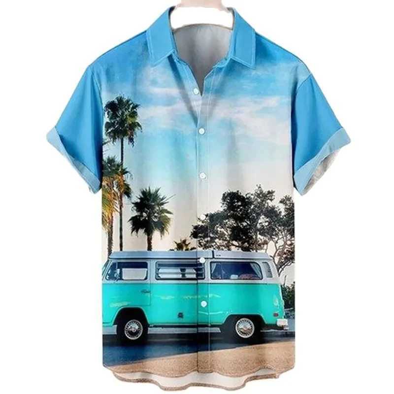 Hawaiian mens summer 3D coconut tree print mens holiday short sleeved beach top mens 6XL breathable clothing X250410