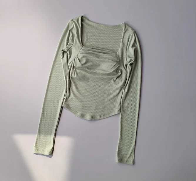 Sexy yoga set with chest cushion suitable for weight loss long sleeved womens sports running Pila Speed dry fitness top T-shirtXJ250410