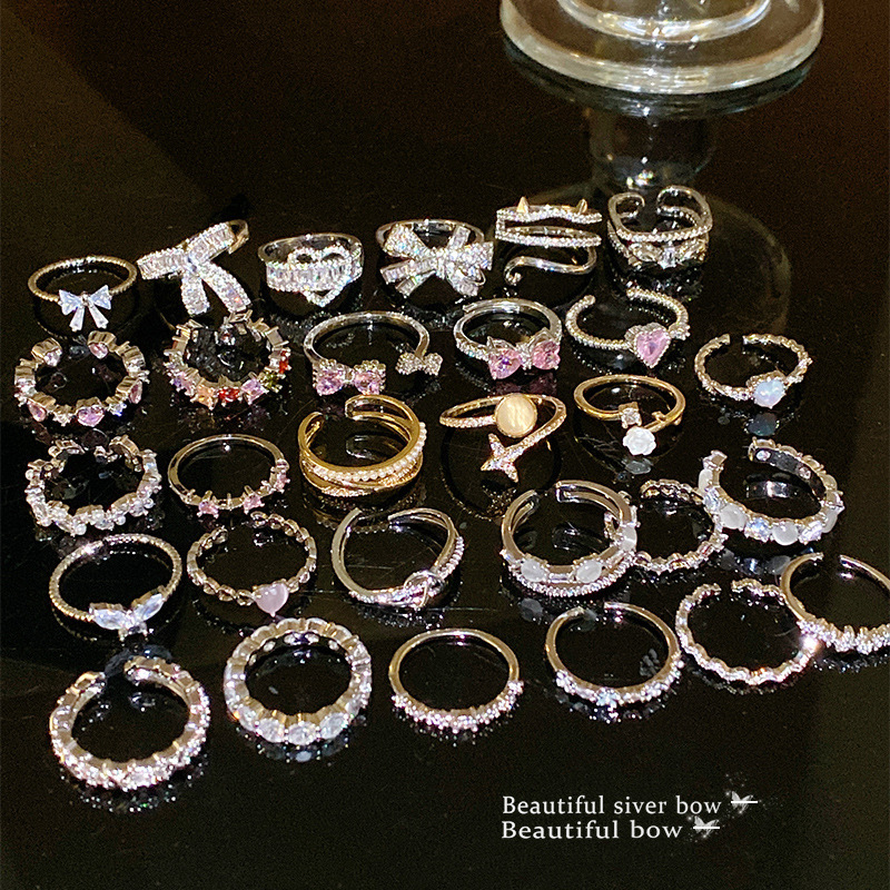 Fashion Ring Light Luxury Spicy Girl Ring Niche High-end Designer Ring Trendy Zircon Inlaid Diamond Index Finger Ring Simple Open Mouth Hand Accessory