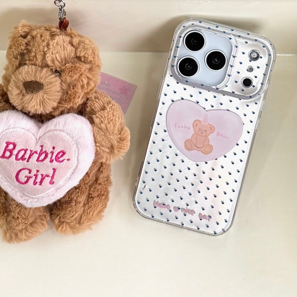 Polka Dot Heart Bear Phone Case Suitable for iPhone 17 Pro Max Protective Cover Cartoon iPhone 16/15 Pro