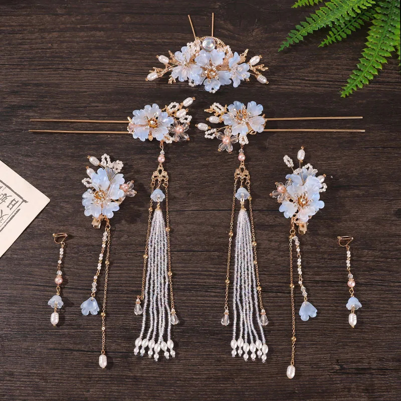 Retro Girl Edge Hairpin Flower Hair Stick Female Hanfu Headwear Set Chinese Style Korean Custom Hair Accessories 250409