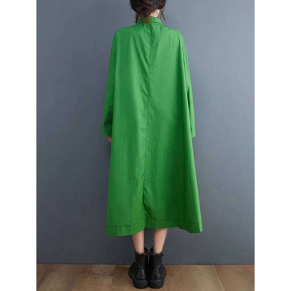 Green Vintage Hollow Out Shirt Dresses For Women New Long Sleeve Loose Casual Dress Elegant Clothing Fashion Spring Autumn 2025