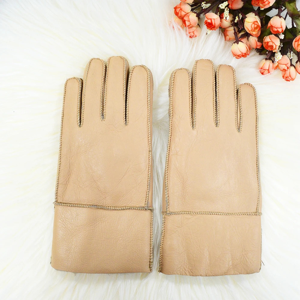 Classic Solid Color Winter Warm Sheepskin Fur Gloves Men Thickened Outdoor Motorcycle Riding Windproof And Leather Fur Gloves 251106