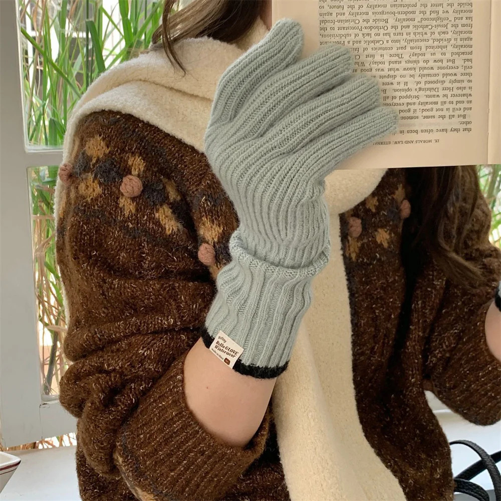 Womens Knitted Gloves Warm Windproof Student Cycling Accessory Soft Anti-Slip Biking Gloves Daily School Winter Commute 251106