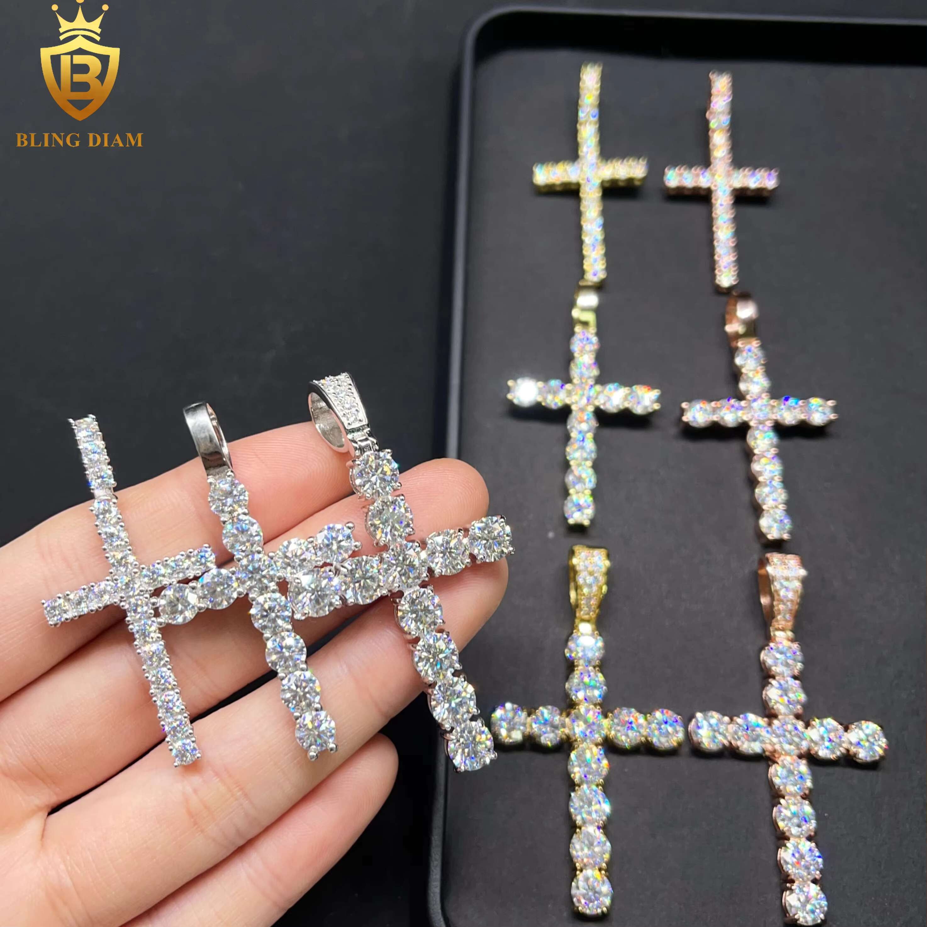 Hip Hop Jewelry 925 Sterling Silver Iced Out Moissanite Multi Styles Selection Cross Pendant Men Pass Diamond Tester